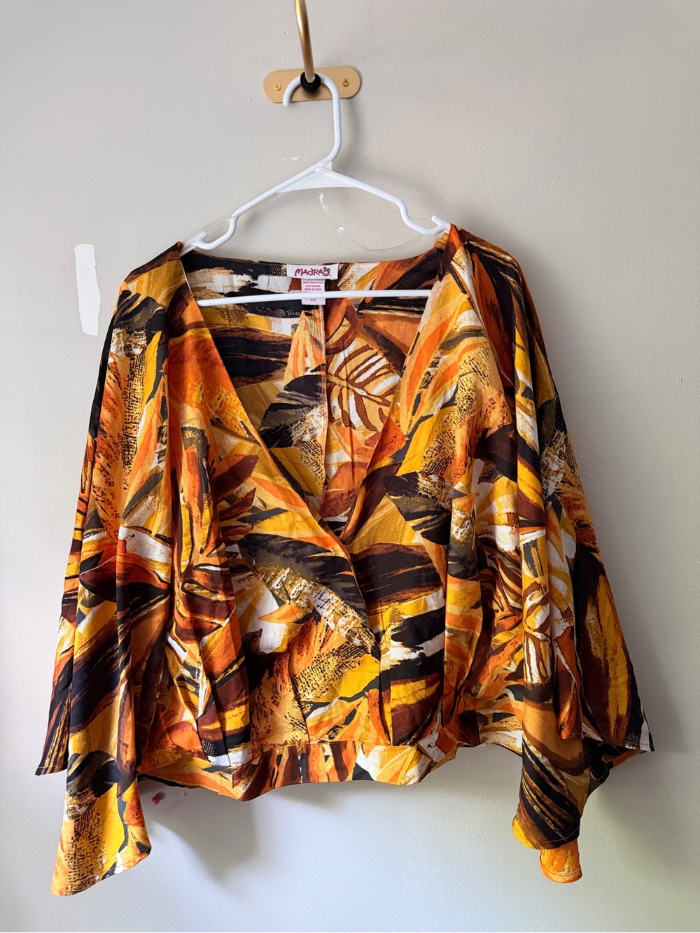 Orange & Yellow Abstract Wrap-Style Women’s Top & Pants set